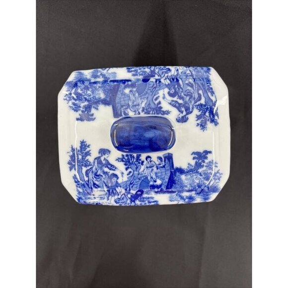 VICTORIA WARE IRONSTONE FLOW BLUE AND WHITE COOKIE JAR / BISCUIT JAR 9.5" TALL - Picture 2 of 9